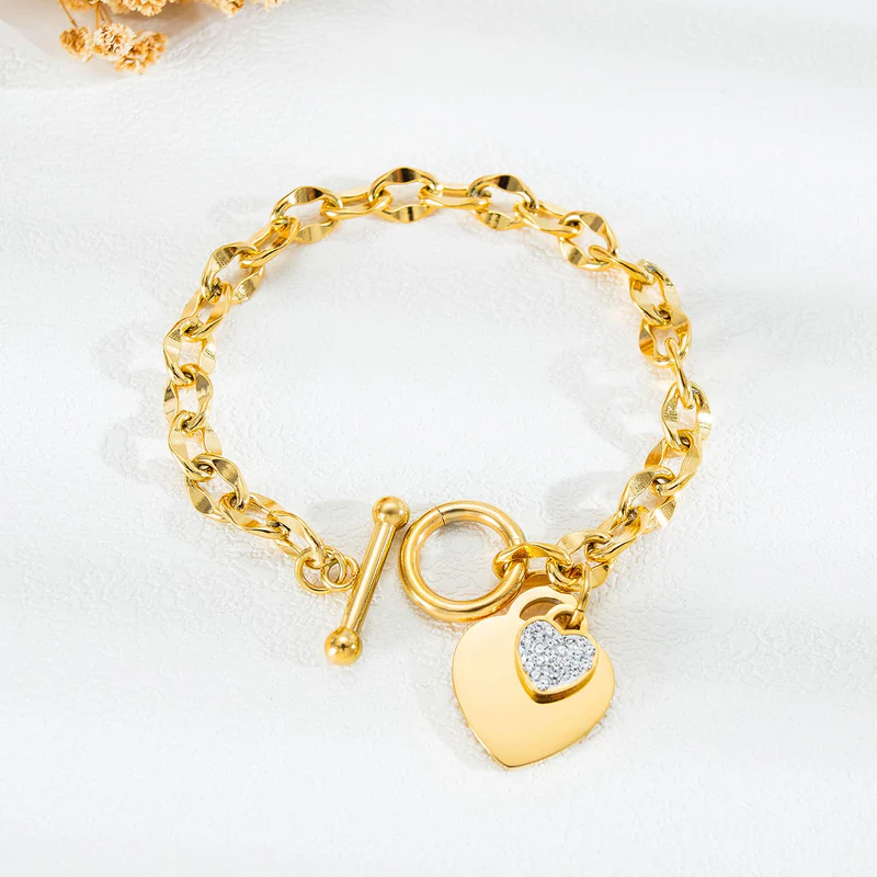 Pulseira em Elos com Pingente de Coração - Imagem 2