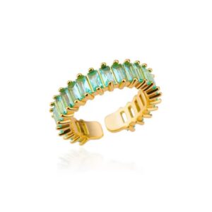 Anel Turquesa Ajustável Banhado em Ouro 18K