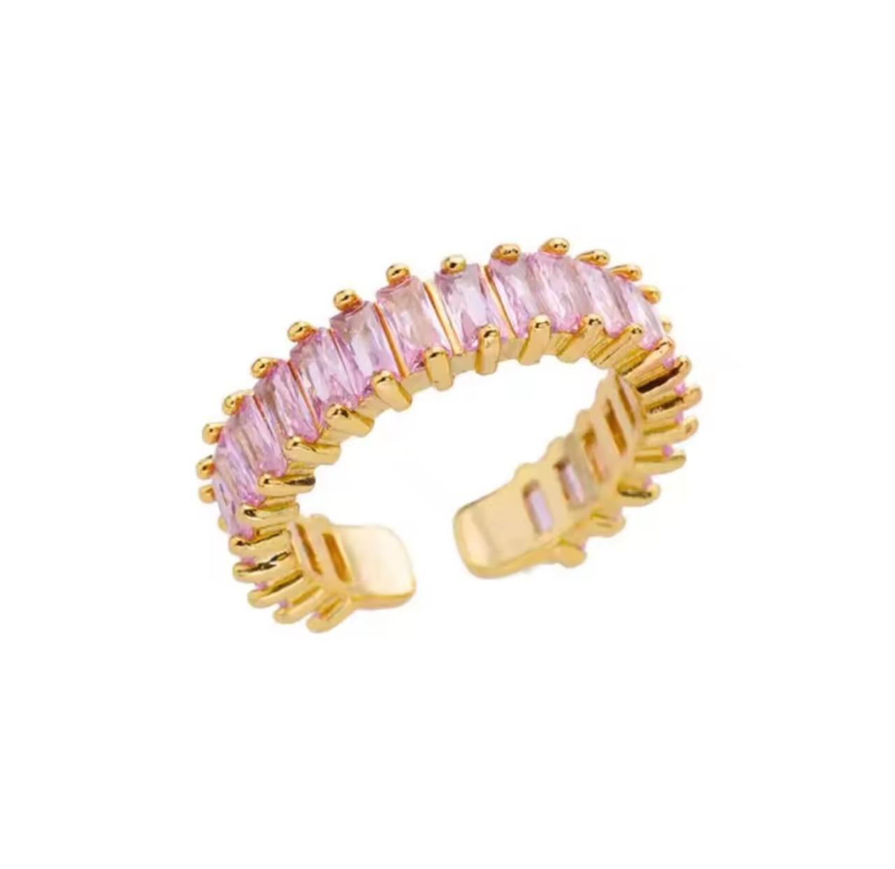 Anel Aurora Rosa Ajustável Banhado em Ouro 18K